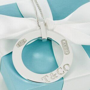 18" Tiffany 1837 Large Circle Round Pendant Necklace in Silver Statement Piece